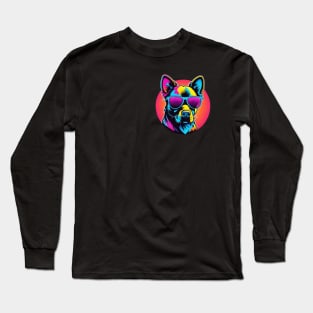 Cool Neon Dog (Small Version) Long Sleeve T-Shirt